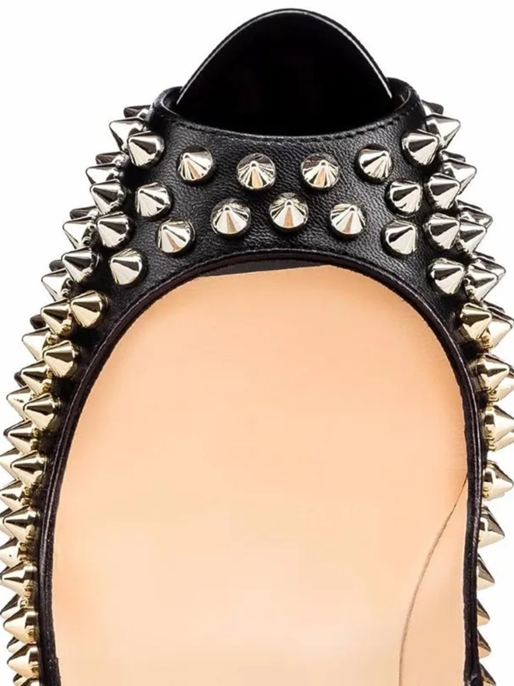 FSJ Brand Black Studded High Heel Peep-Toe Pumps - Picture 3 of 3